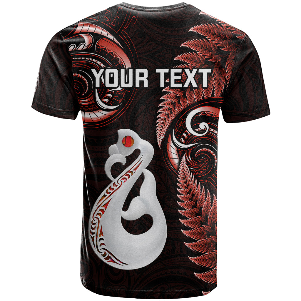 Personalised New Zealand T Shirt Aotearoa Silver Fern With Manaia Maori Unique Red - Vibe Hoodie Shop