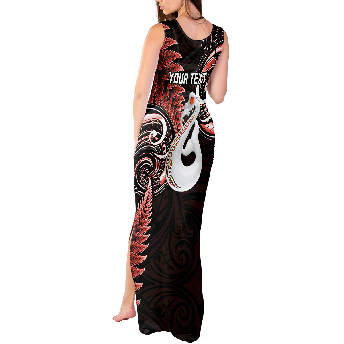 personalised-new-zealand-tank-maxi-dress-aotearoa-silver-fern-with-manaia-maori-unique-red