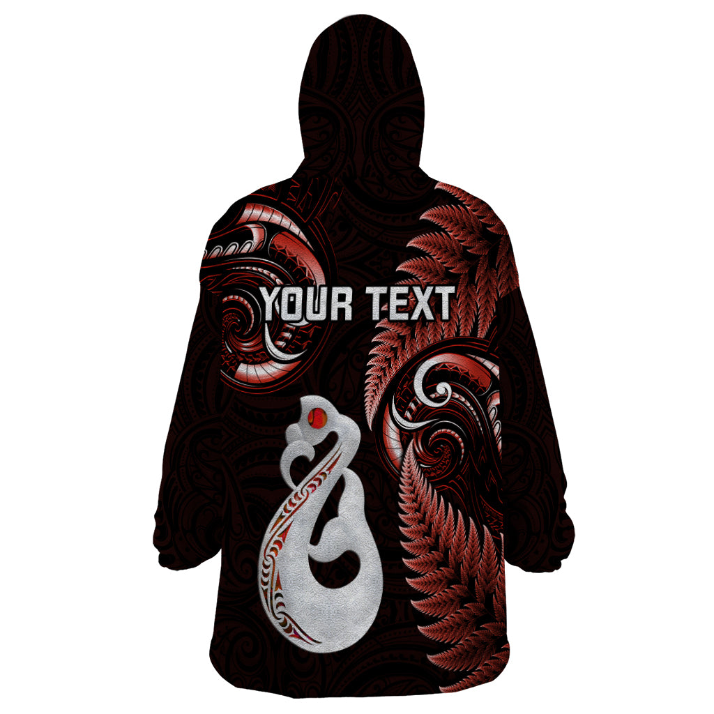 Personalised New Zealand Wearable Blanket Hoodie Aotearoa Silver Fern With Manaia Maori Unique Red - Vibe Hoodie Shop