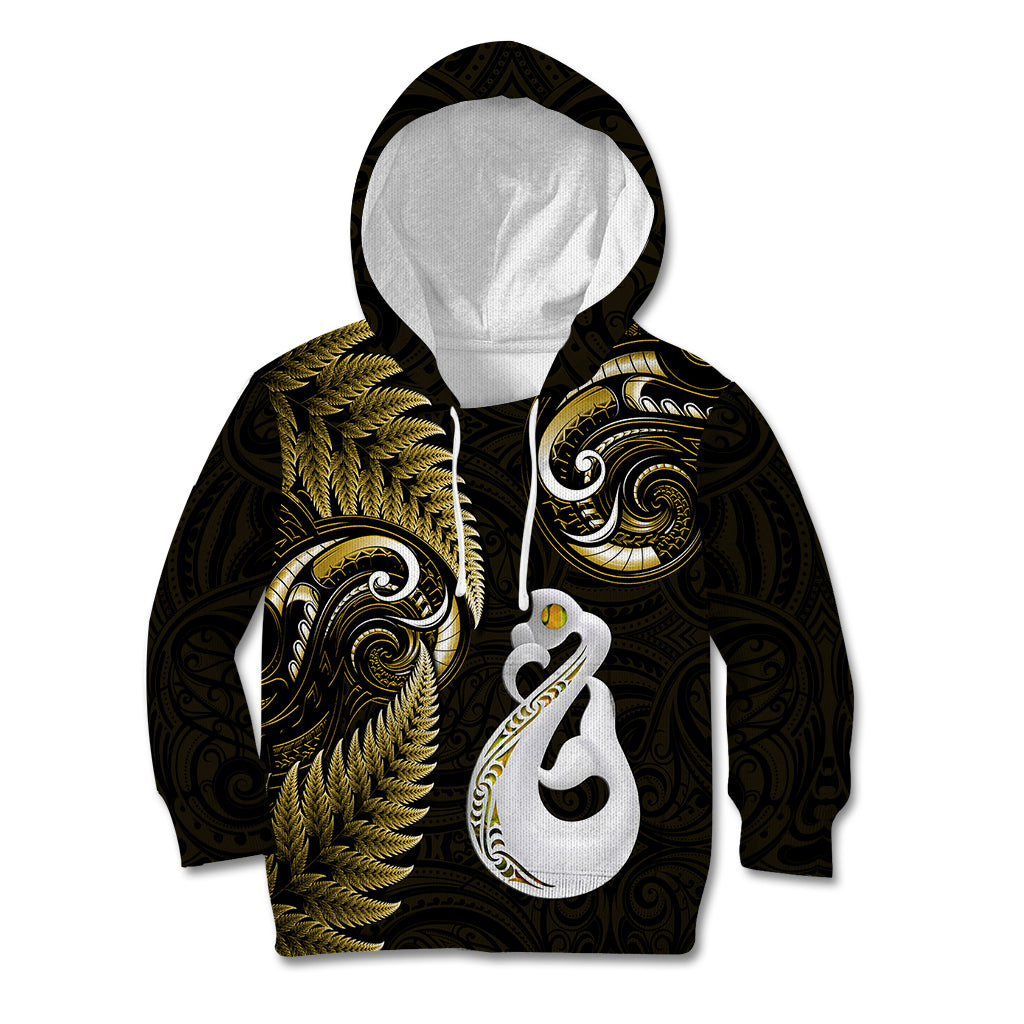 Personalised New Zealand Kid Hoodie Aotearoa Silver Fern With Manaia Maori Unique Gold - Vibe Hoodie Shop