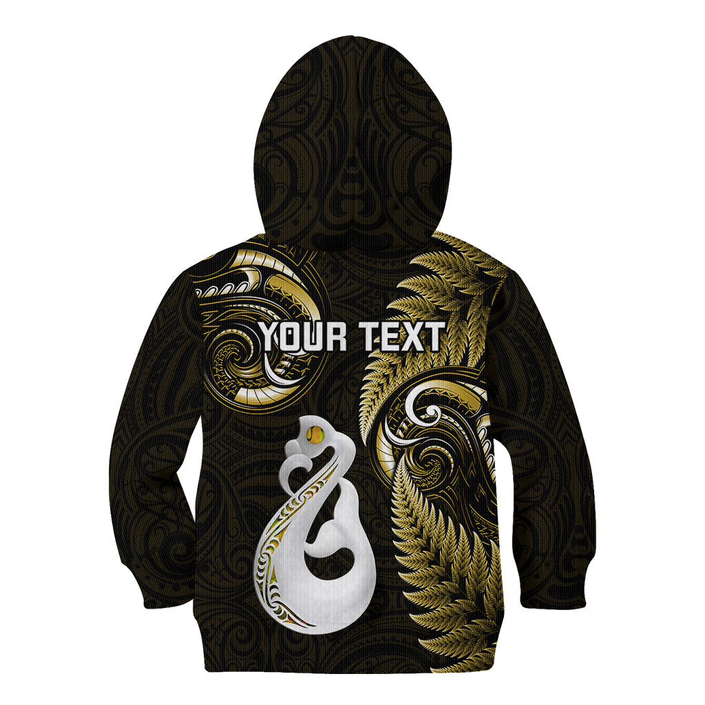 Personalised New Zealand Kid Hoodie Aotearoa Silver Fern With Manaia Maori Unique Gold - Vibe Hoodie Shop