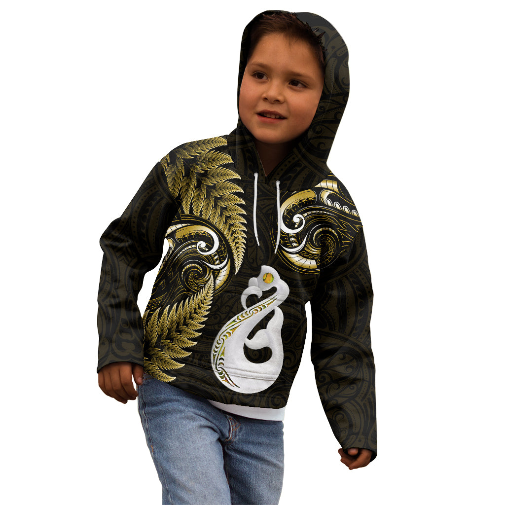 Personalised New Zealand Kid Hoodie Aotearoa Silver Fern With Manaia Maori Unique Gold - Vibe Hoodie Shop