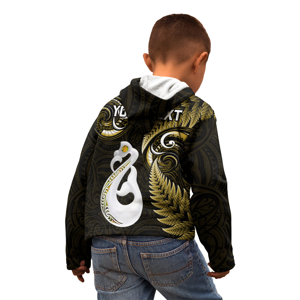 Personalised New Zealand Kid Hoodie Aotearoa Silver Fern With Manaia Maori Unique Gold - Vibe Hoodie Shop