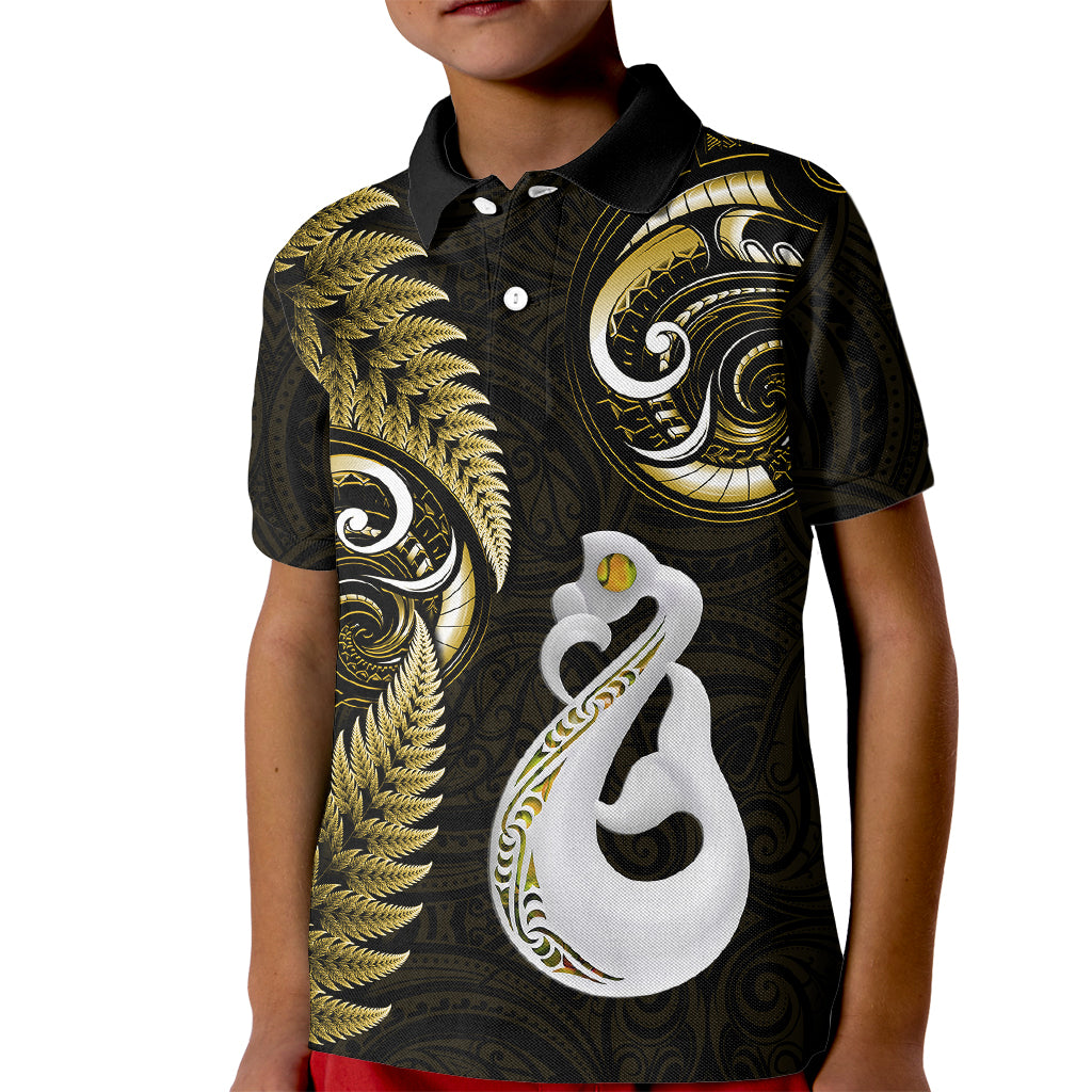 Personalised New Zealand Kid Polo Shirt Aotearoa Silver Fern With Manaia Maori Unique Gold - Vibe Hoodie Shop