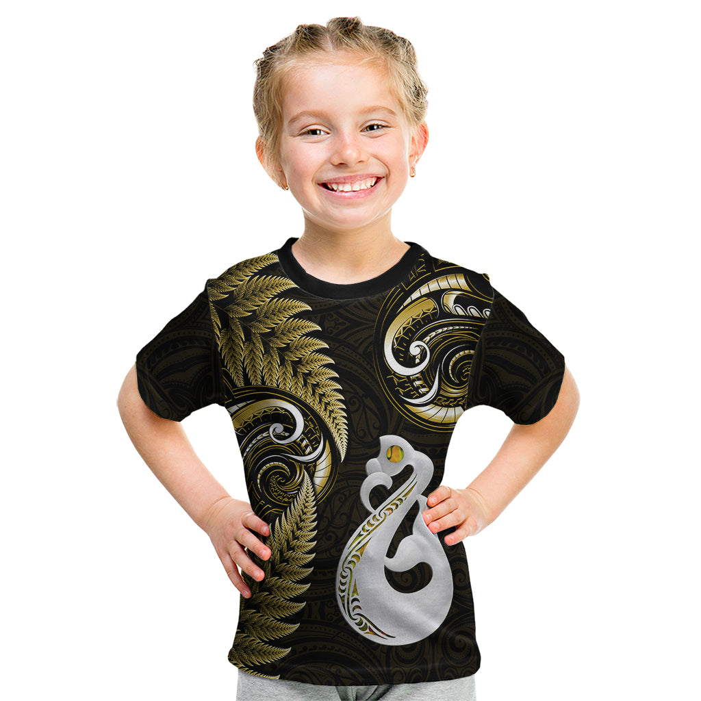 Personalised New Zealand Kid T Shirt Aotearoa Silver Fern With Manaia Maori Unique Gold - Vibe Hoodie Shop