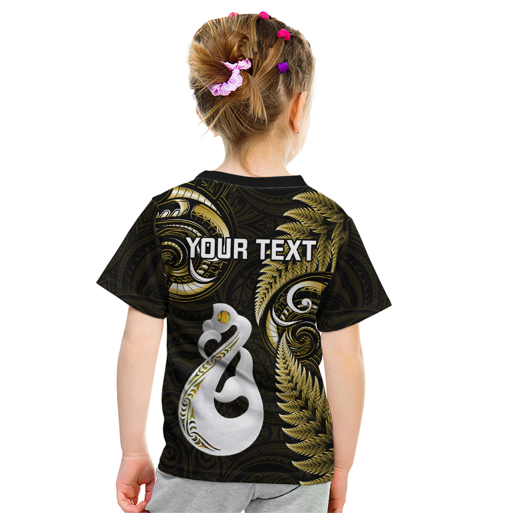 Personalised New Zealand Kid T Shirt Aotearoa Silver Fern With Manaia Maori Unique Gold - Vibe Hoodie Shop