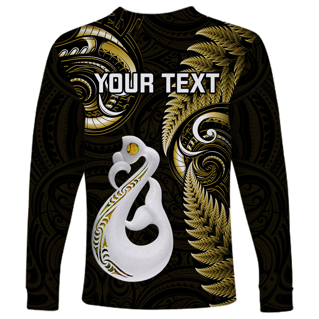 Personalised New Zealand Long Sleeve Shirt Aotearoa Silver Fern With Manaia Maori Unique Gold - Vibe Hoodie Shop