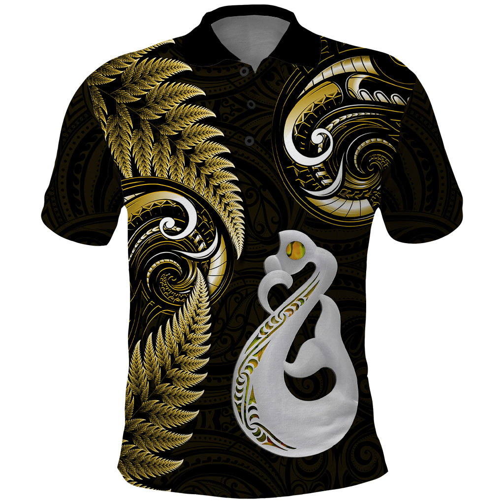 Personalised New Zealand Polo Shirt Aotearoa Silver Fern With Manaia Maori Unique Gold - Vibe Hoodie Shop