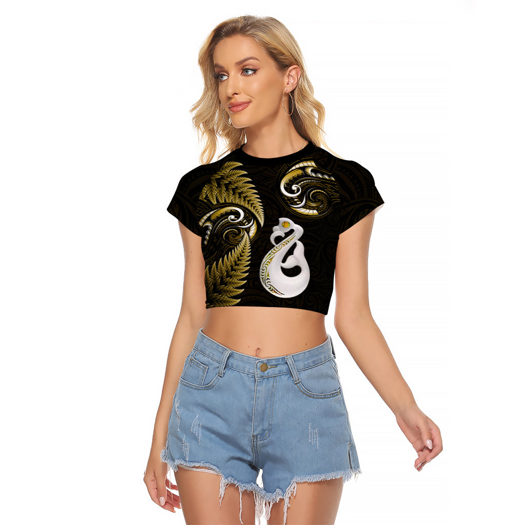 Personalised New Zealand Raglan Cropped T Shirt Aotearoa Silver Fern With Manaia Maori Unique Gold - Vibe Hoodie Shop