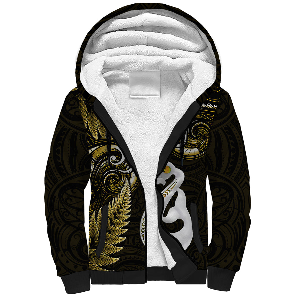 Personalised New Zealand Sherpa Hoodie Aotearoa Silver Fern With Manaia Maori Unique Gold - Vibe Hoodie Shop