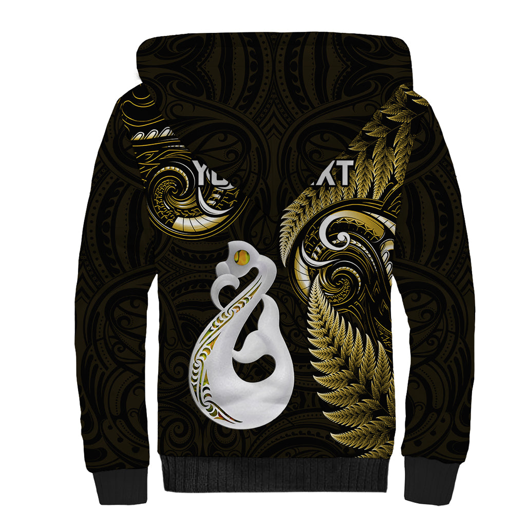 Personalised New Zealand Sherpa Hoodie Aotearoa Silver Fern With Manaia Maori Unique Gold - Vibe Hoodie Shop