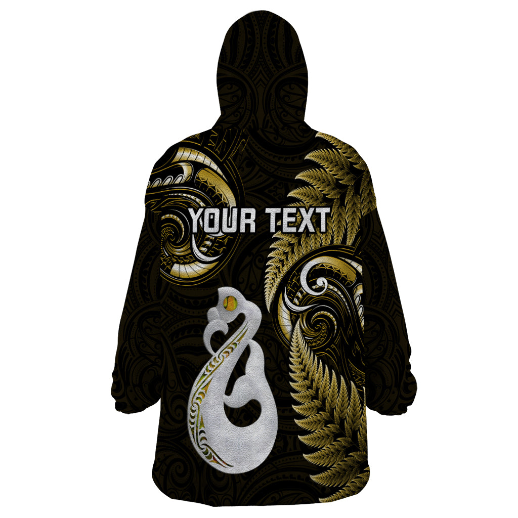 Personalised New Zealand Wearable Blanket Hoodie Aotearoa Silver Fern With Manaia Maori Unique Gold - Vibe Hoodie Shop