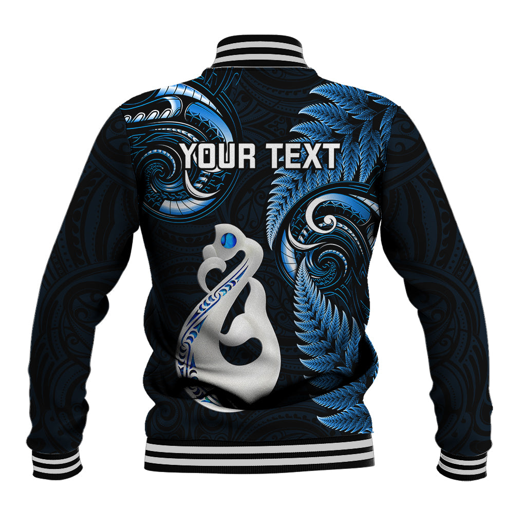 Personalised New Zealand Baseball Jacket Aotearoa Silver Fern With Manaia Maori Unique Blue - Vibe Hoodie Shop