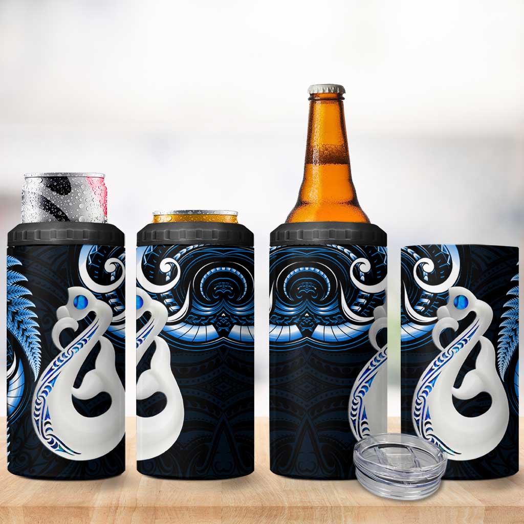 New Zealand 4 in 1 Can Cooler Tumbler Aotearoa Silver Fern With Manaia Maori Unique Blue