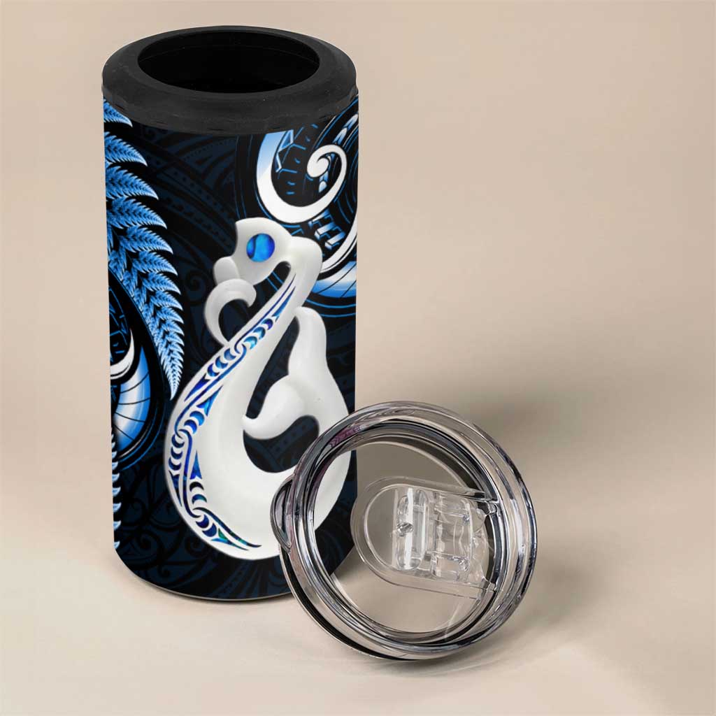 New Zealand 4 in 1 Can Cooler Tumbler Aotearoa Silver Fern With Manaia Maori Unique Blue