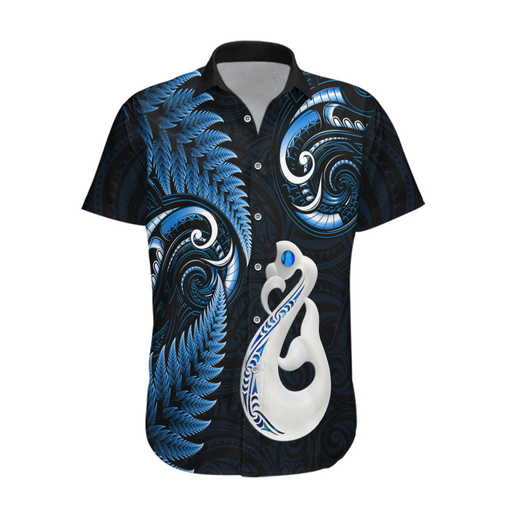 Personalised New Zealand Hawaiian Shirt Aotearoa Silver Fern With Manaia Maori Unique Blue - Vibe Hoodie Shop