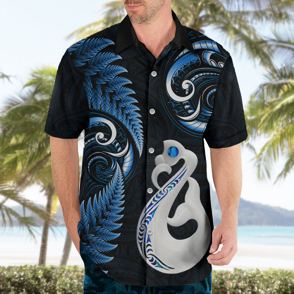 Personalised New Zealand Hawaiian Shirt Aotearoa Silver Fern With Manaia Maori Unique Blue - Vibe Hoodie Shop