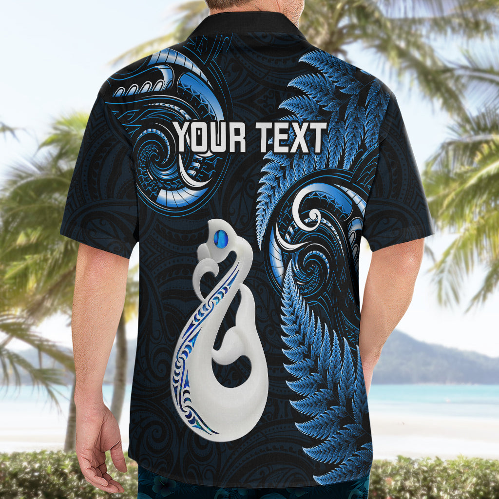 Personalised New Zealand Hawaiian Shirt Aotearoa Silver Fern With Manaia Maori Unique Blue - Vibe Hoodie Shop