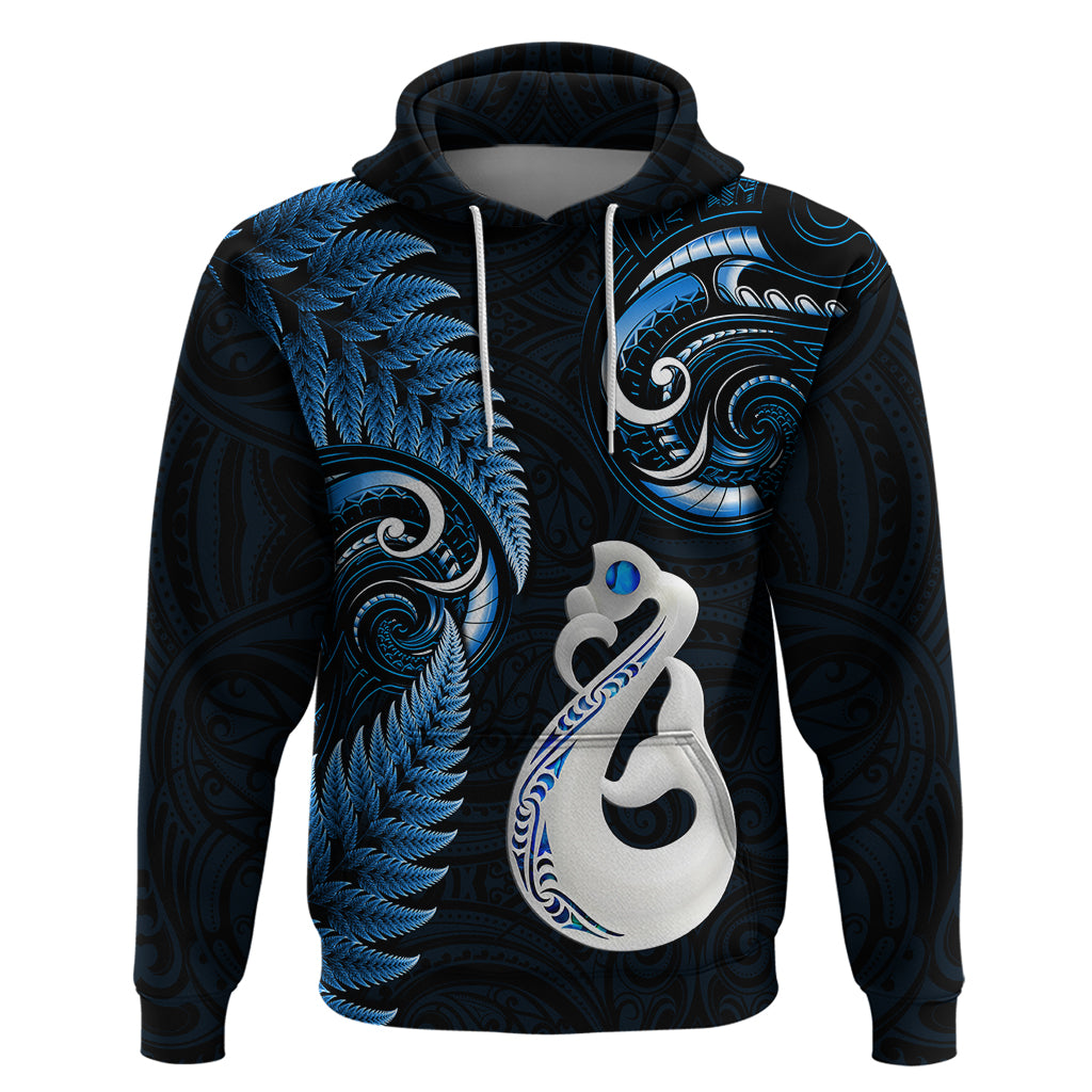 Personalised New Zealand Hoodie Aotearoa Silver Fern With Manaia Maori Unique Blue - Vibe Hoodie Shop