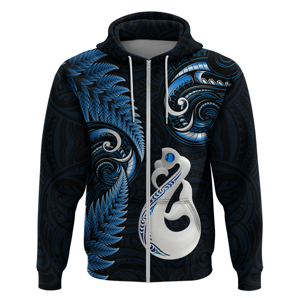 Personalised New Zealand Hoodie Aotearoa Silver Fern With Manaia Maori Unique Blue - Vibe Hoodie Shop