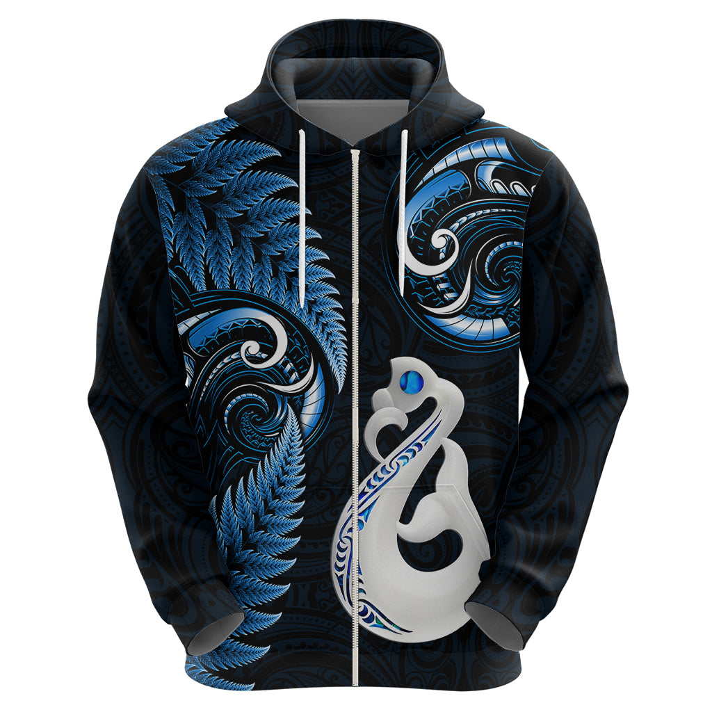 Personalised New Zealand Hoodie Aotearoa Silver Fern With Manaia Maori Unique Blue - Vibe Hoodie Shop