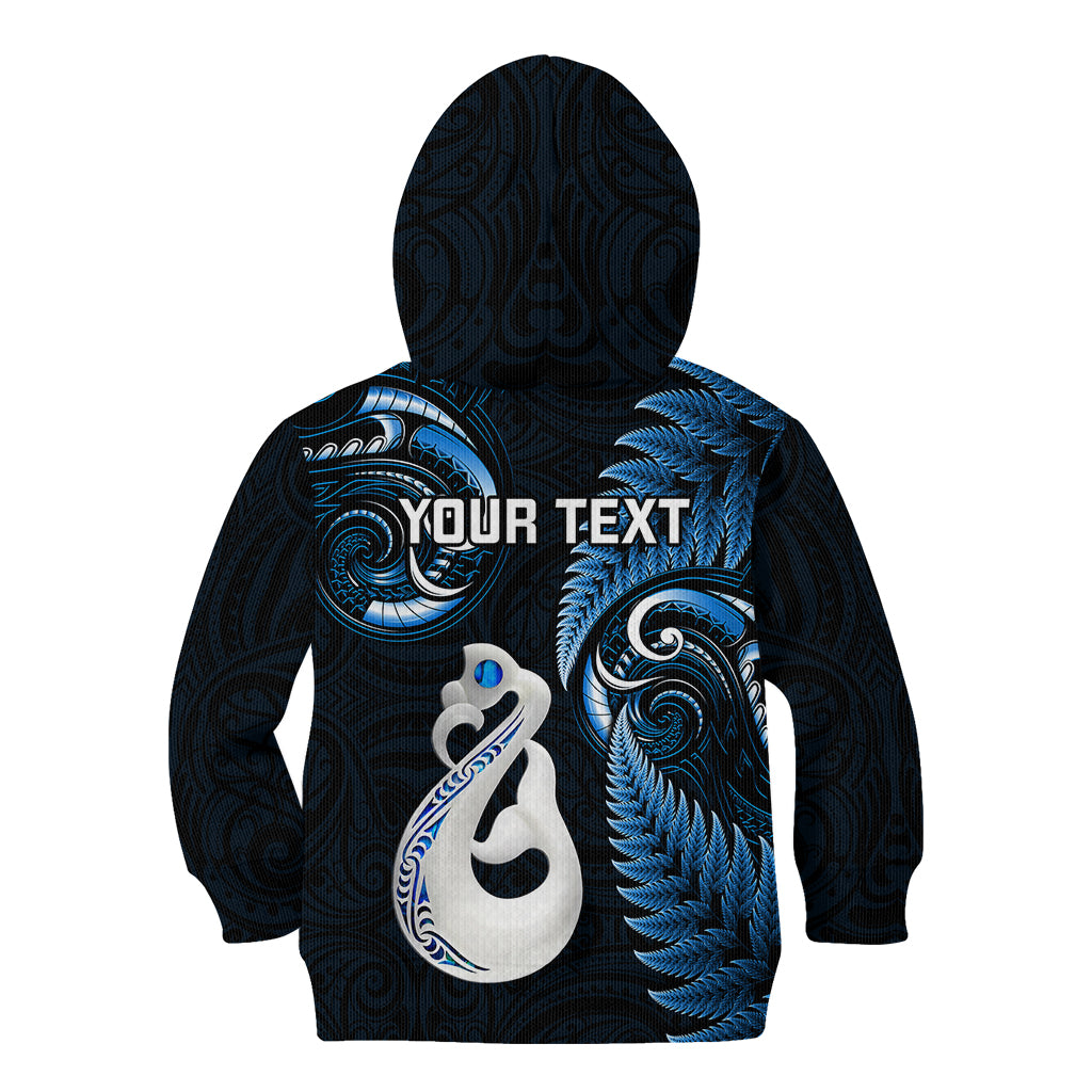 Personalised New Zealand Kid Hoodie Aotearoa Silver Fern With Manaia Maori Unique Blue - Vibe Hoodie Shop