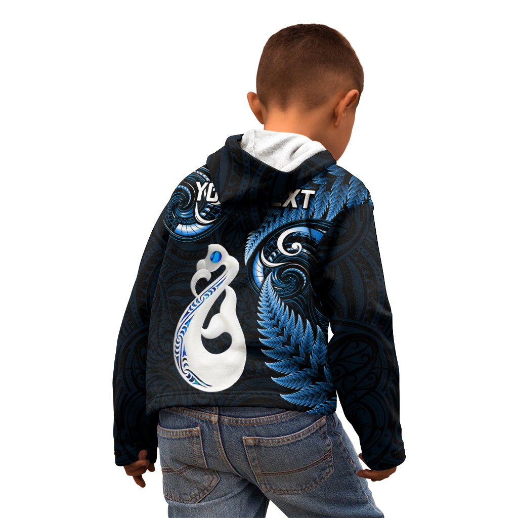 Personalised New Zealand Kid Hoodie Aotearoa Silver Fern With Manaia Maori Unique Blue - Vibe Hoodie Shop