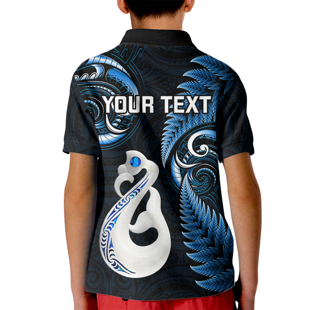 Personalised New Zealand Kid Polo Shirt Aotearoa Silver Fern With Manaia Maori Unique Blue - Vibe Hoodie Shop