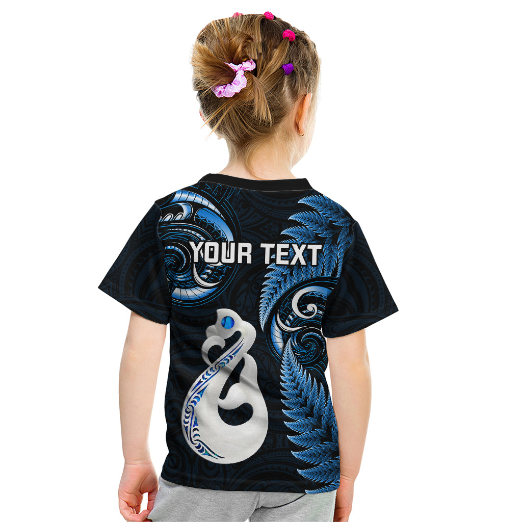 Personalised New Zealand Kid T Shirt Aotearoa Silver Fern With Manaia Maori Unique Blue - Vibe Hoodie Shop