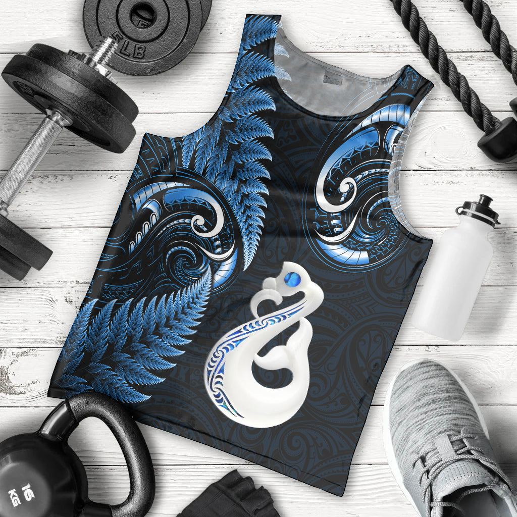 Personalised New Zealand Men Tank Top Aotearoa Silver Fern With Manaia Maori Unique Blue - Vibe Hoodie Shop