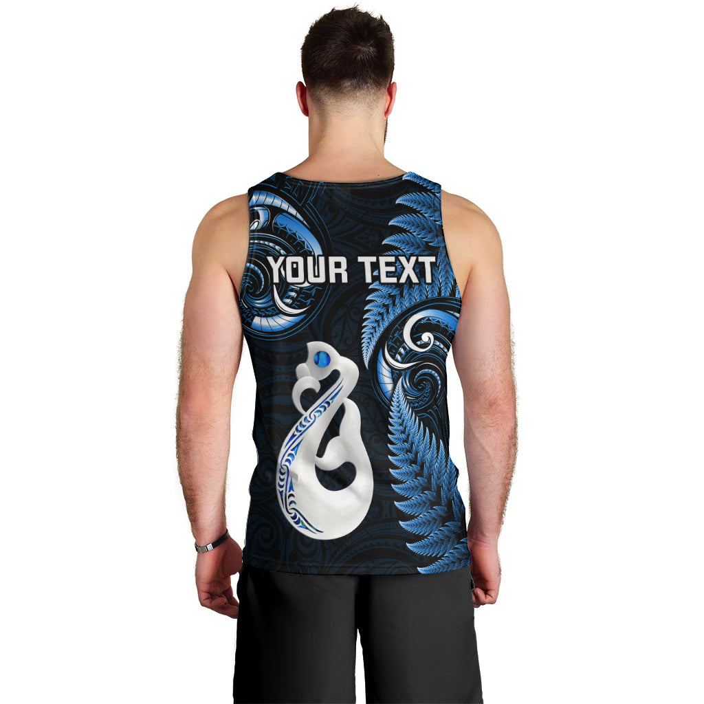 Personalised New Zealand Men Tank Top Aotearoa Silver Fern With Manaia Maori Unique Blue - Vibe Hoodie Shop