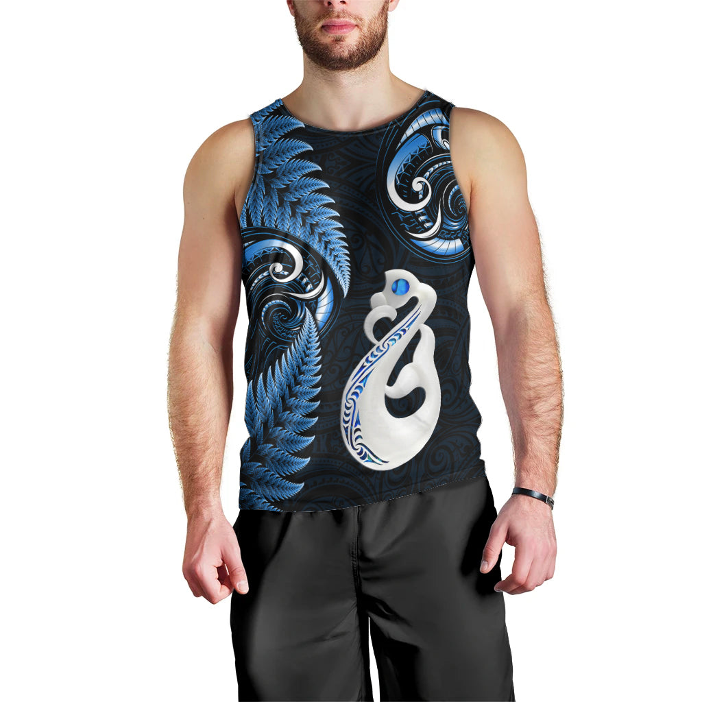 Personalised New Zealand Men Tank Top Aotearoa Silver Fern With Manaia Maori Unique Blue - Vibe Hoodie Shop