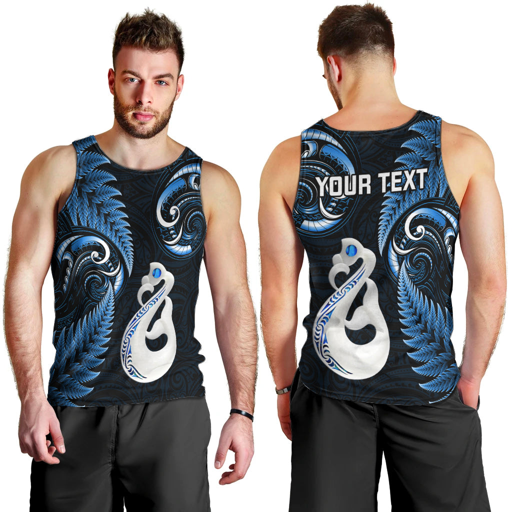 Personalised New Zealand Men Tank Top Aotearoa Silver Fern With Manaia Maori Unique Blue - Vibe Hoodie Shop