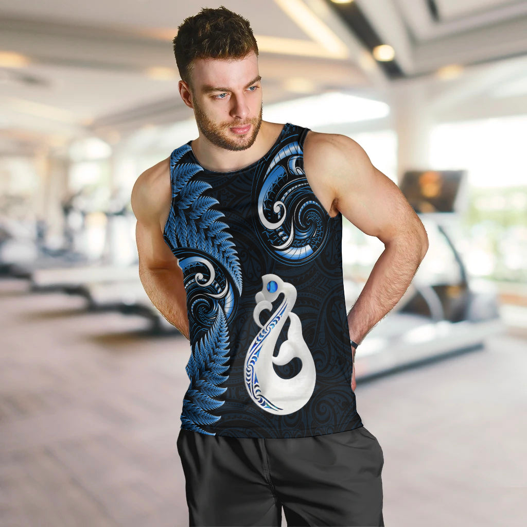 Personalised New Zealand Men Tank Top Aotearoa Silver Fern With Manaia Maori Unique Blue - Vibe Hoodie Shop