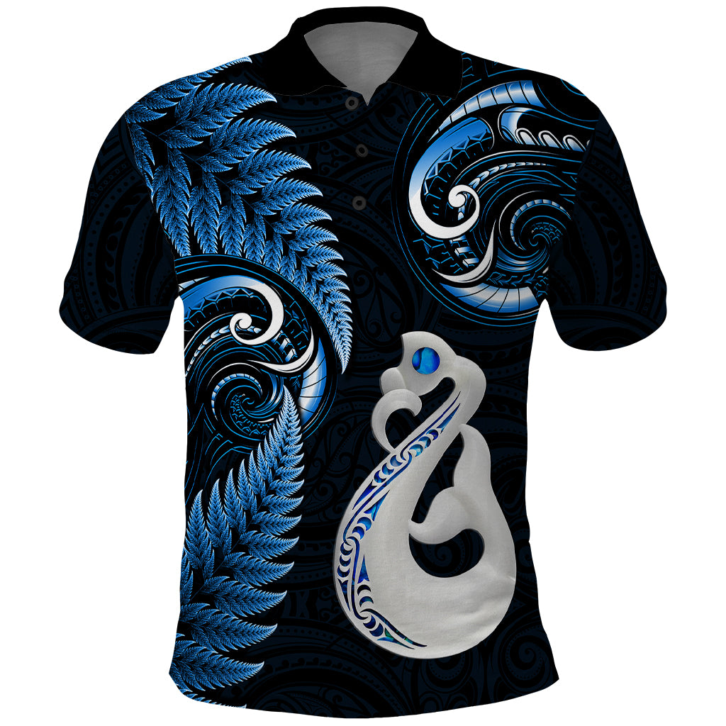 Personalised New Zealand Polo Shirt Aotearoa Silver Fern With Manaia Maori Unique Blue - Vibe Hoodie Shop