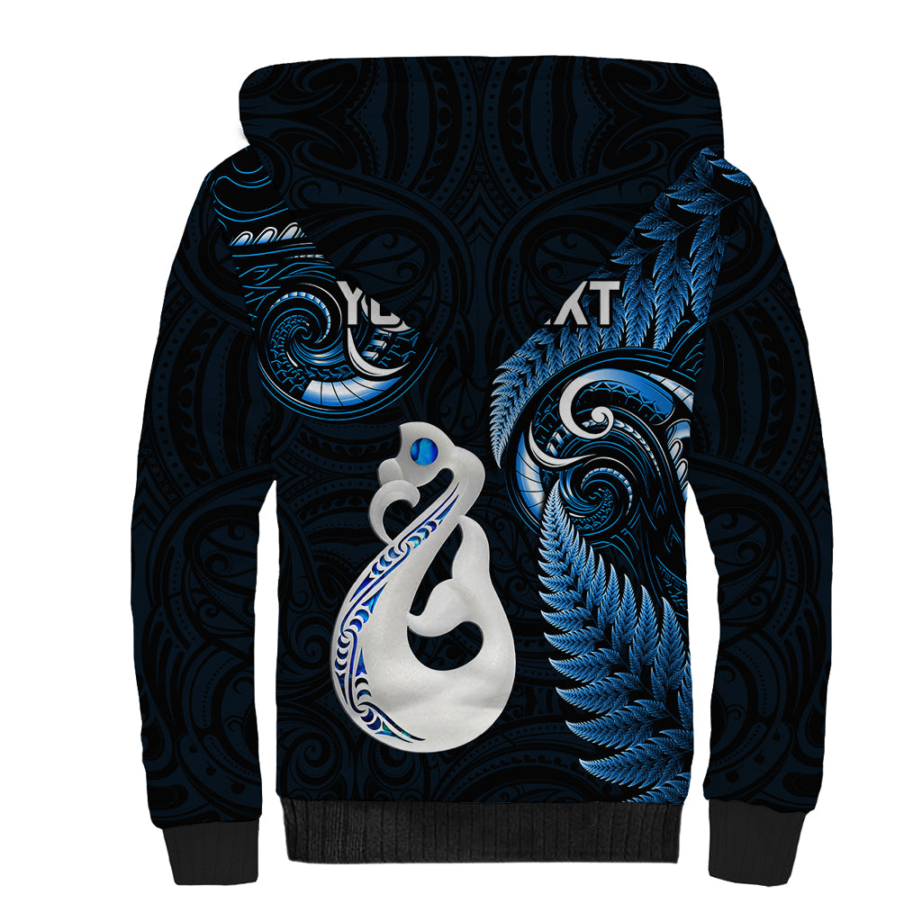 Personalised New Zealand Sherpa Hoodie Aotearoa Silver Fern With Manaia Maori Unique Blue - Vibe Hoodie Shop