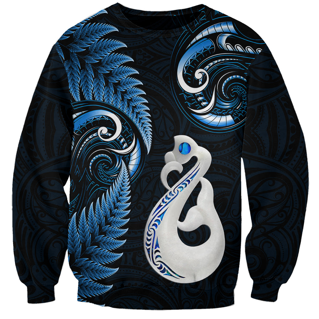 Personalised New Zealand Sweatshirt Aotearoa Silver Fern With Manaia Maori Unique Blue - Vibe Hoodie Shop