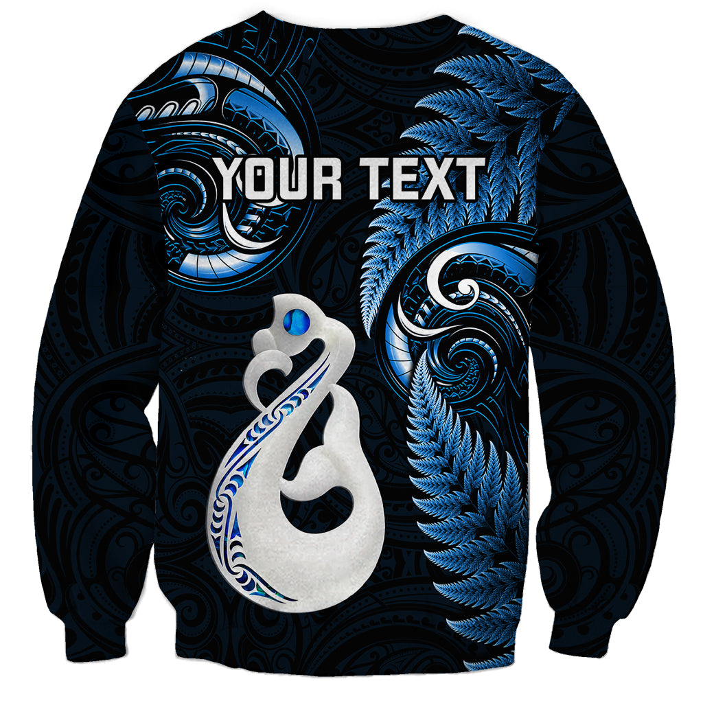 Personalised New Zealand Sweatshirt Aotearoa Silver Fern With Manaia Maori Unique Blue - Vibe Hoodie Shop