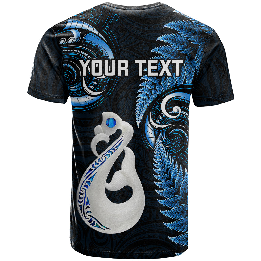 Personalised New Zealand T Shirt Aotearoa Silver Fern With Manaia Maori Unique Blue - Vibe Hoodie Shop