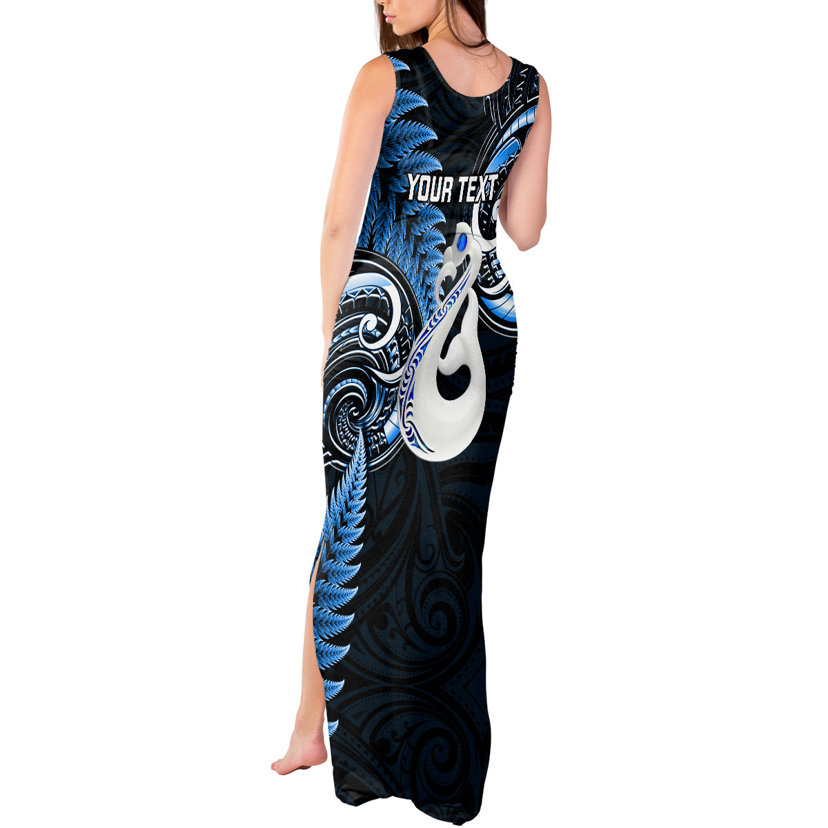 personalised-new-zealand-tank-maxi-dress-aotearoa-silver-fern-with-manaia-maori-unique-blue