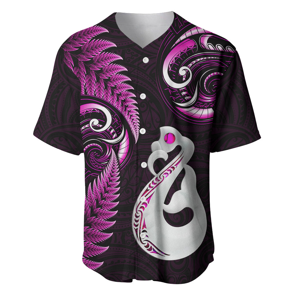 Personalised New Zealand Baseball Jersey Aotearoa Silver Fern With Manaia Maori Unique Pink - Vibe Hoodie Shop