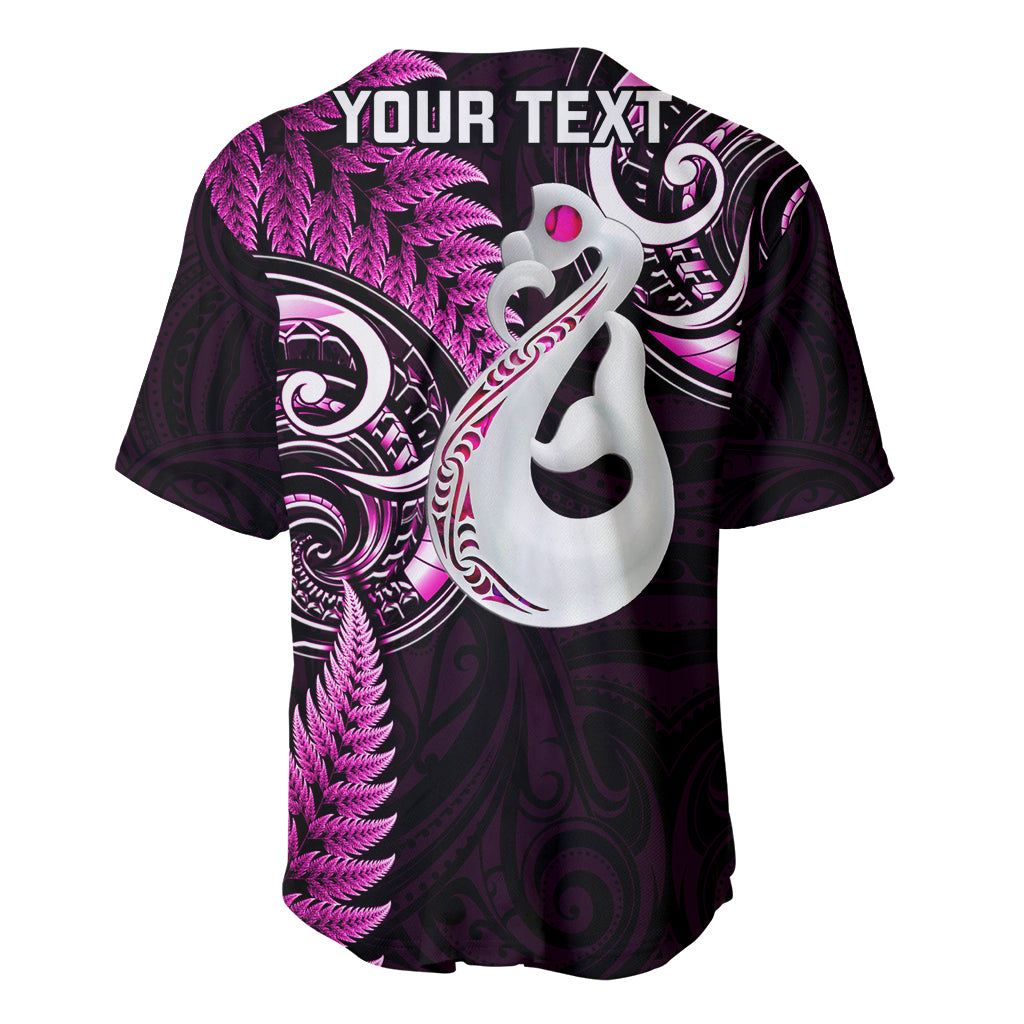 Personalised New Zealand Baseball Jersey Aotearoa Silver Fern With Manaia Maori Unique Pink - Vibe Hoodie Shop