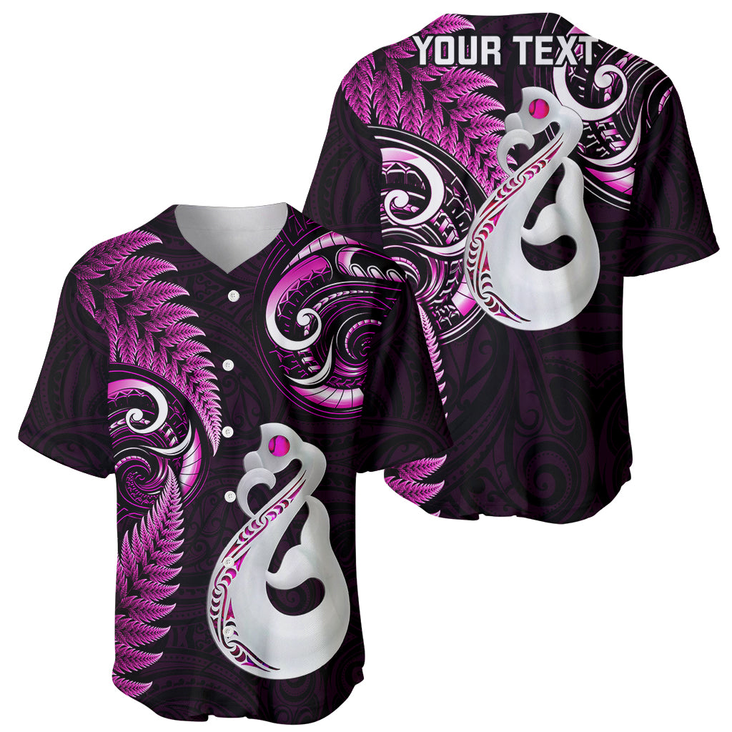 Personalised New Zealand Baseball Jersey Aotearoa Silver Fern With Manaia Maori Unique Pink - Vibe Hoodie Shop