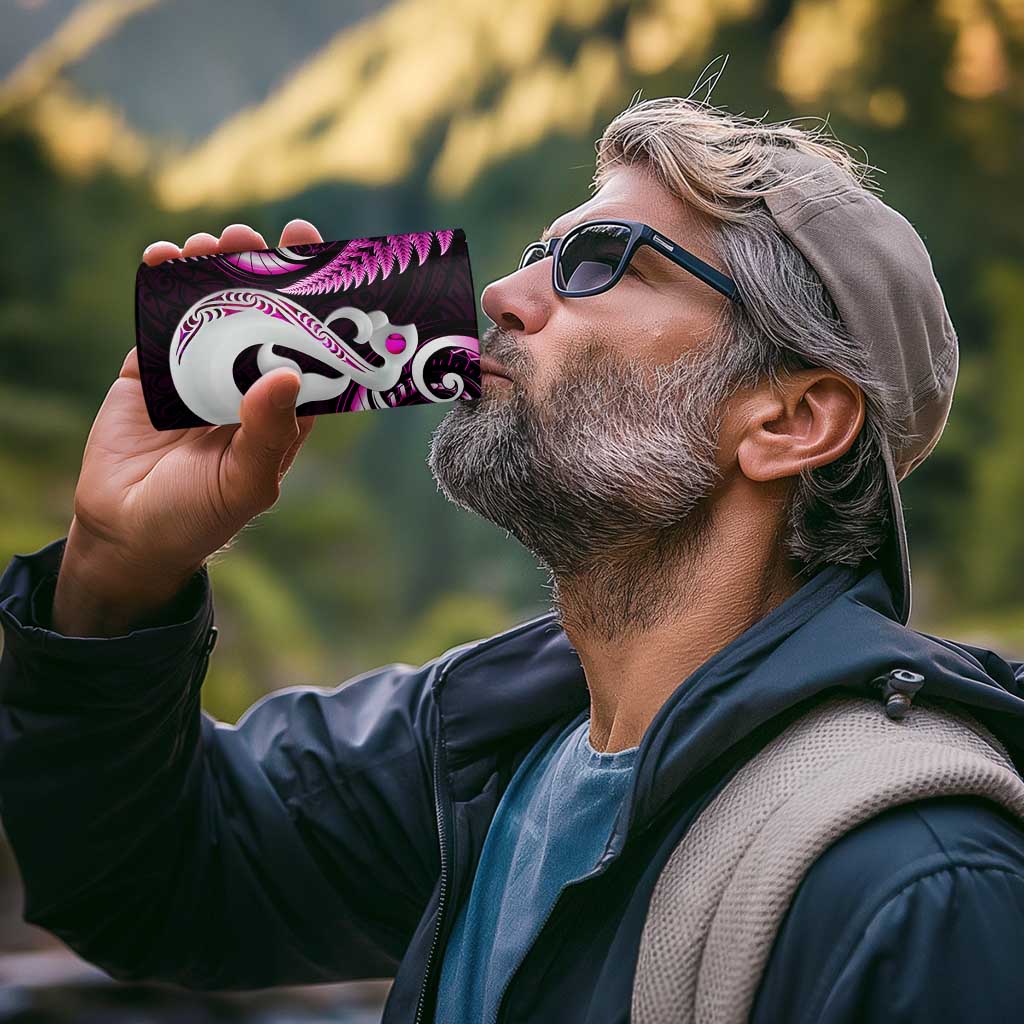 New Zealand 4 in 1 Can Cooler Tumbler Aotearoa Silver Fern With Manaia Maori Unique Pink