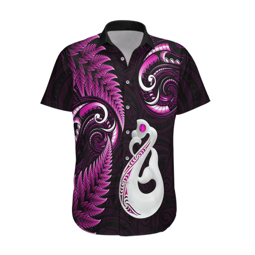 Personalised New Zealand Hawaiian Shirt Aotearoa Silver Fern With Manaia Maori Unique Pink - Vibe Hoodie Shop