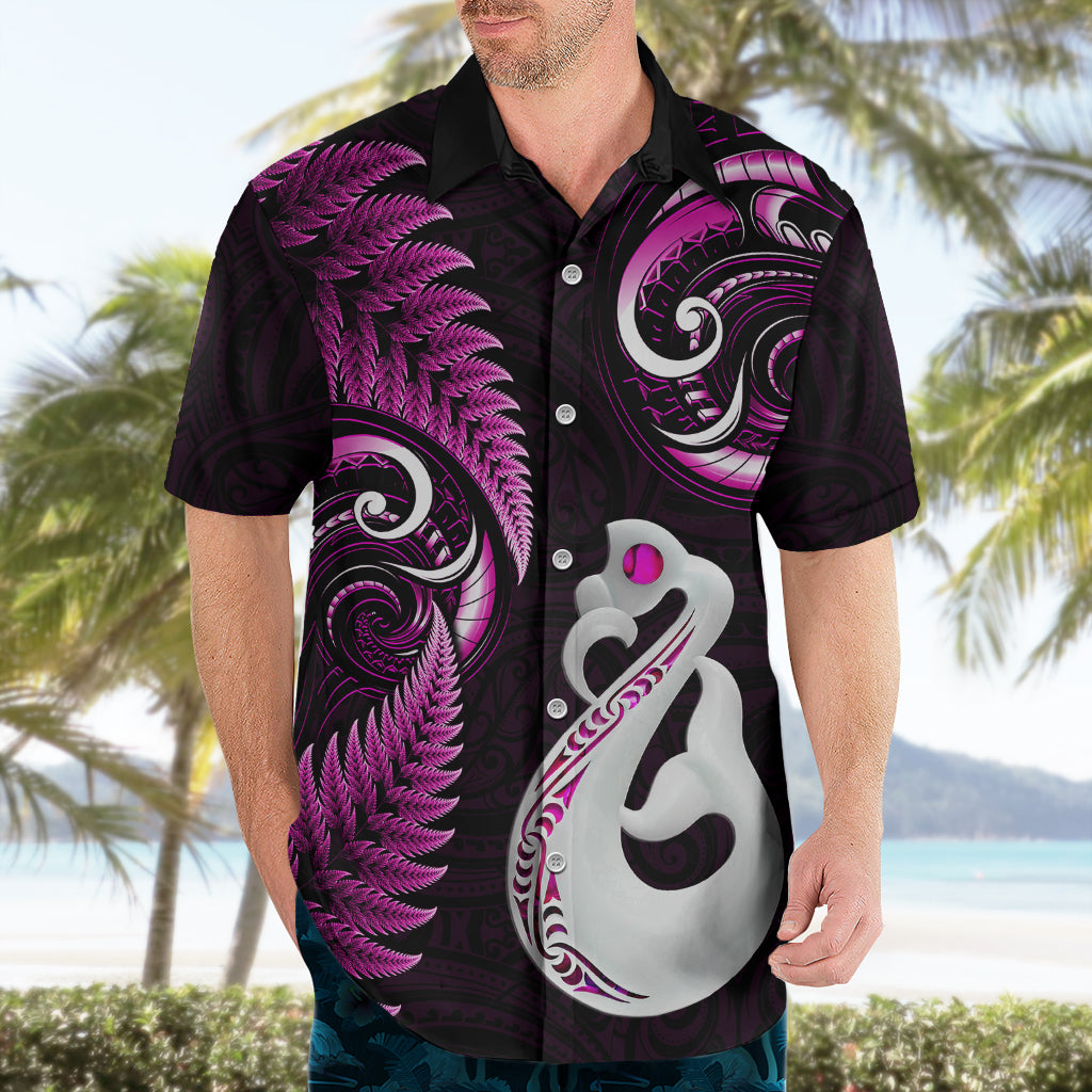 Personalised New Zealand Hawaiian Shirt Aotearoa Silver Fern With Manaia Maori Unique Pink - Vibe Hoodie Shop