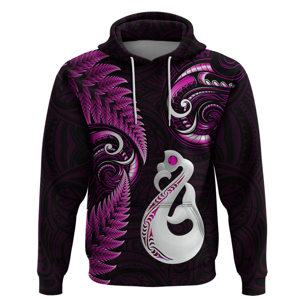 Personalised New Zealand Hoodie Aotearoa Silver Fern With Manaia Maori Unique Pink - Vibe Hoodie Shop