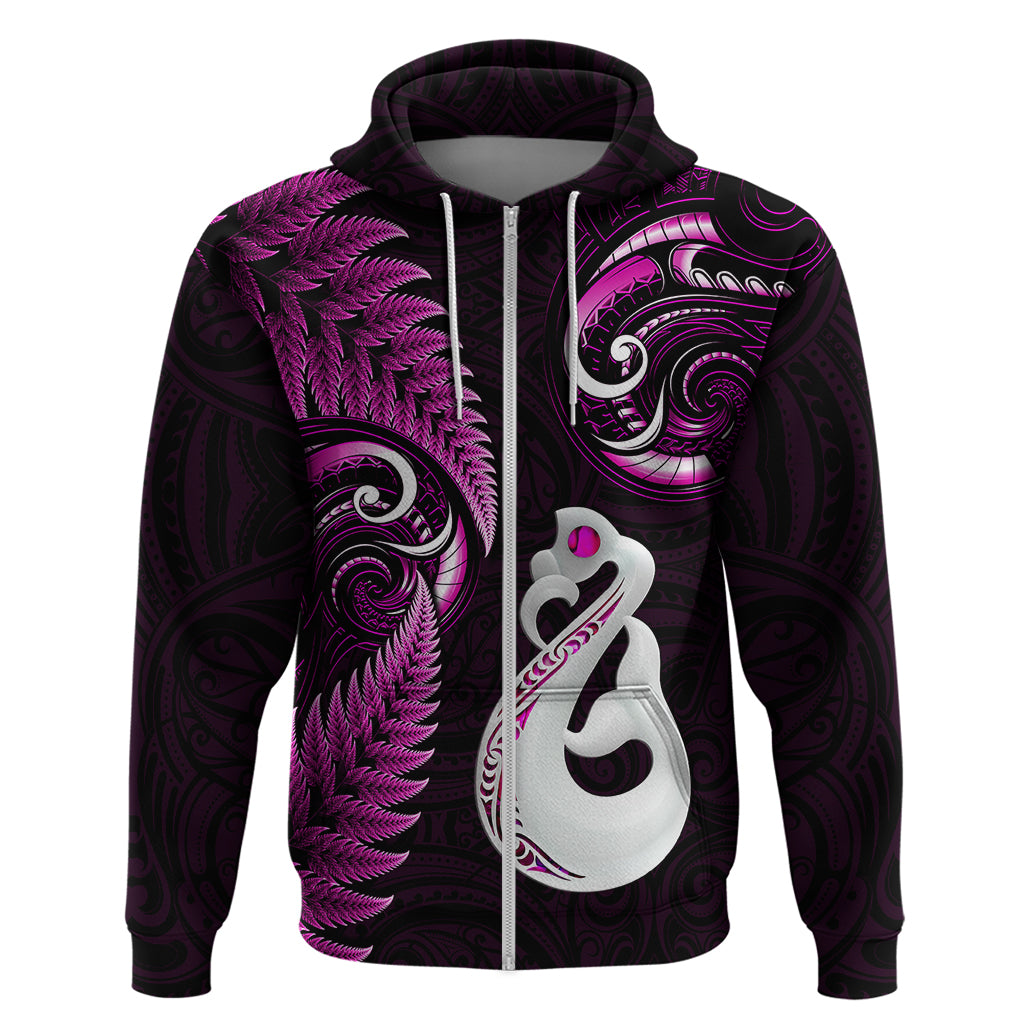 Personalised New Zealand Hoodie Aotearoa Silver Fern With Manaia Maori Unique Pink - Vibe Hoodie Shop