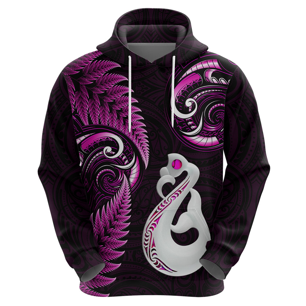 Personalised New Zealand Hoodie Aotearoa Silver Fern With Manaia Maori Unique Pink - Vibe Hoodie Shop