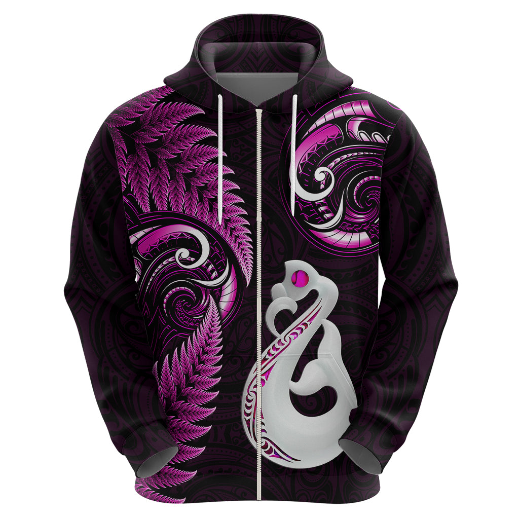 Personalised New Zealand Hoodie Aotearoa Silver Fern With Manaia Maori Unique Pink - Vibe Hoodie Shop